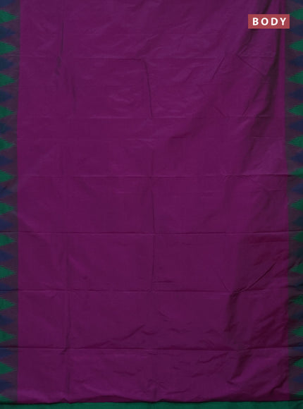 Arani semi silk saree purple and dual shade of green with plain body and temple design border