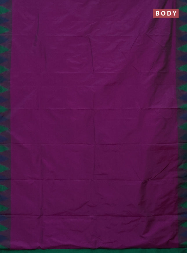Arani semi silk saree purple and dual shade of green with plain body and temple design border