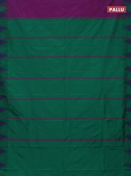 Arani semi silk saree purple and dual shade of green with plain body and temple design border