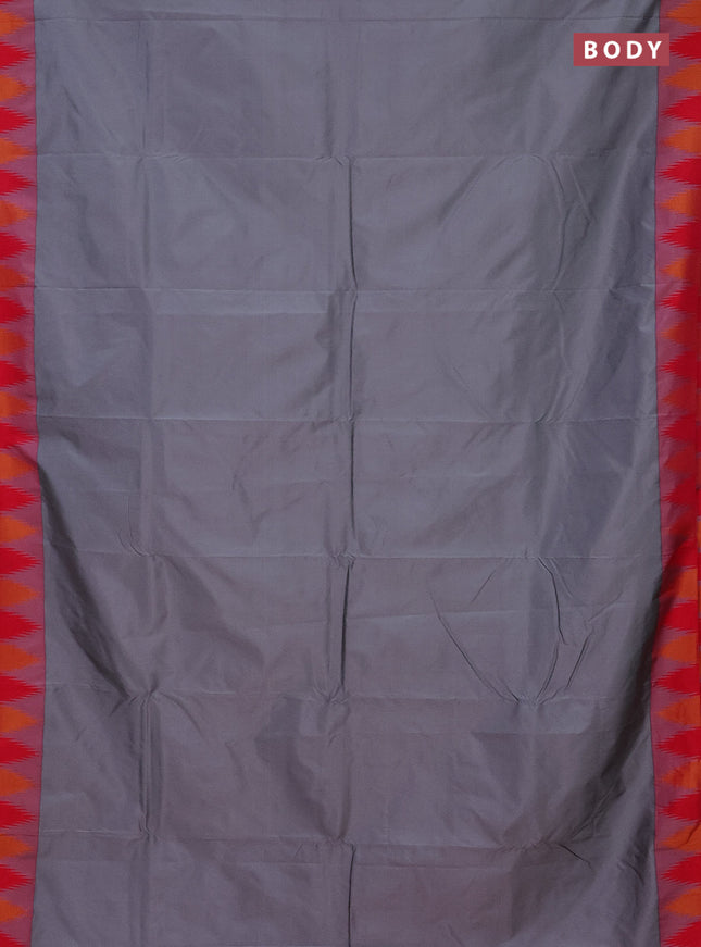 Arani semi silk saree grey and dual shade of pink with plain body and temple design border