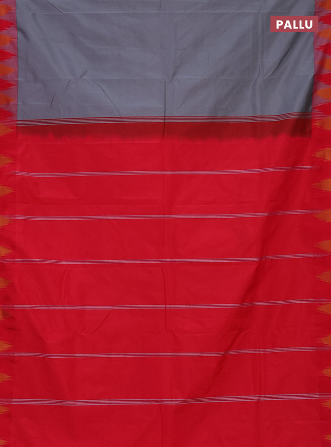 Arani semi silk saree grey and dual shade of pink with plain body and temple design border