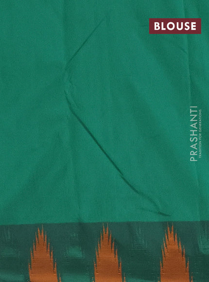 Arani semi silk saree deep purple and green mustard yellow with plain body and temple design border