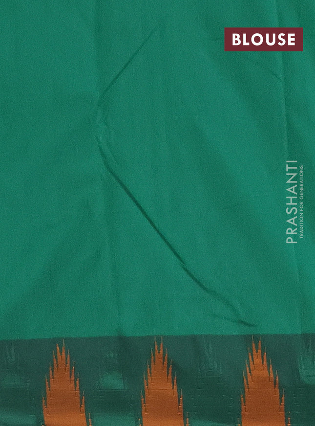 Arani semi silk saree deep purple and green mustard yellow with plain body and temple design border