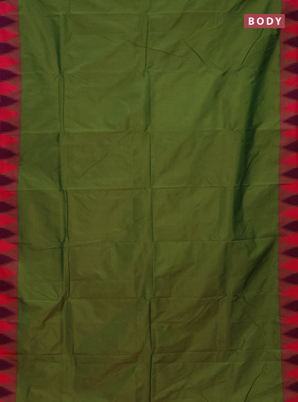 Arani semi silk saree sap green and dual shade of pink with plain body and temple design border