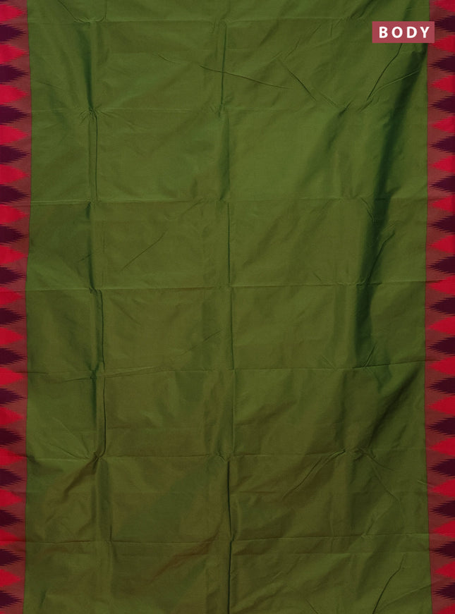 Arani semi silk saree sap green and dual shade of pink with plain body and temple design border