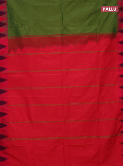 Arani semi silk saree sap green and dual shade of pink with plain body and temple design border