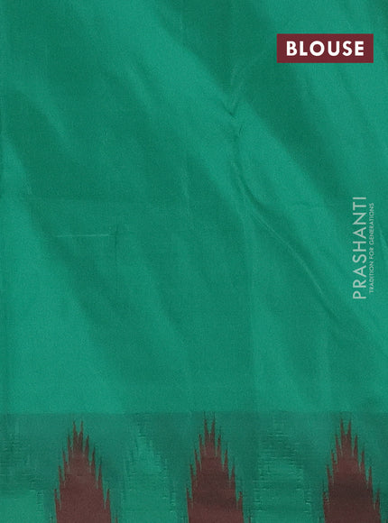 Arani semi silk saree dark mustard and dual shade of green with plain body and temple design border