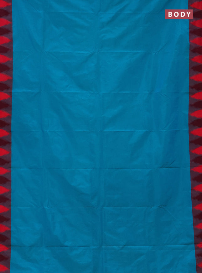 Arani semi silk saree teal blue shade and dual shade of pink with plain body and temple design border