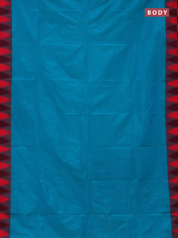 Arani semi silk saree teal blue shade and dual shade of pink with plain body and temple design border