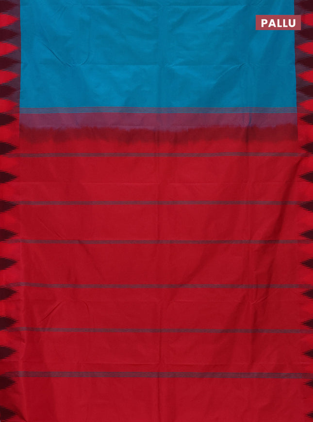 Arani semi silk saree teal blue shade and dual shade of pink with plain body and temple design border