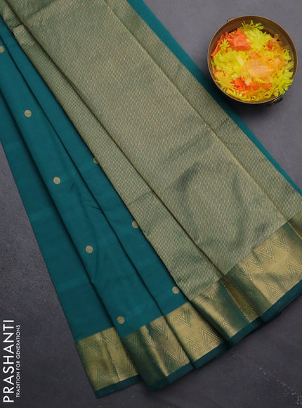 Arani semi silk saree peacock green with zari woven rudhraksha buttas and zari woven border