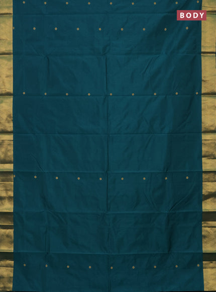 Arani semi silk saree peacock green with zari woven rudhraksha buttas and zari woven border