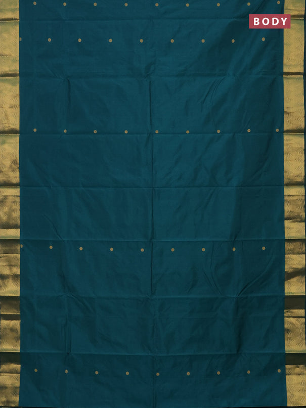 Arani semi silk saree peacock green with zari woven rudhraksha buttas and zari woven border