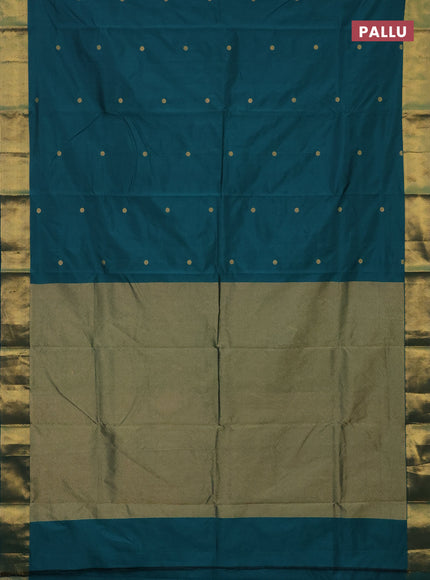 Arani semi silk saree peacock green with zari woven rudhraksha buttas and zari woven border