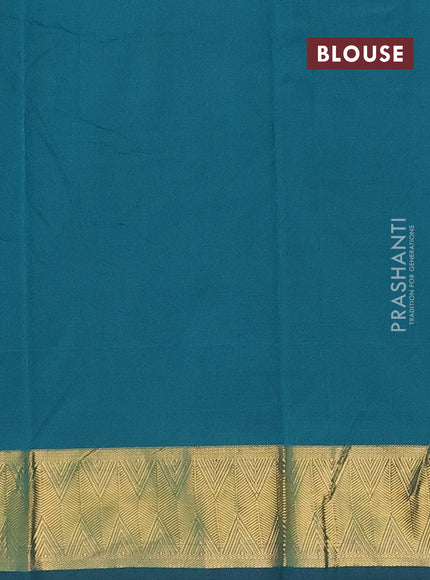 Arani semi silk saree peacock green with zari woven rudhraksha buttas and zari woven border