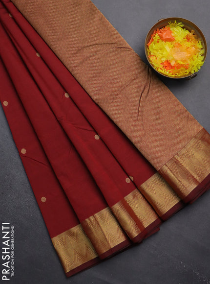 Arani semi silk saree maroon with zari woven rudhraksha buttas and zari woven border