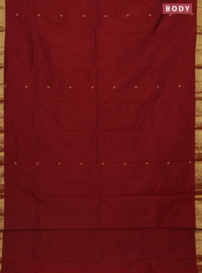 Arani semi silk saree maroon with zari woven rudhraksha buttas and zari woven border