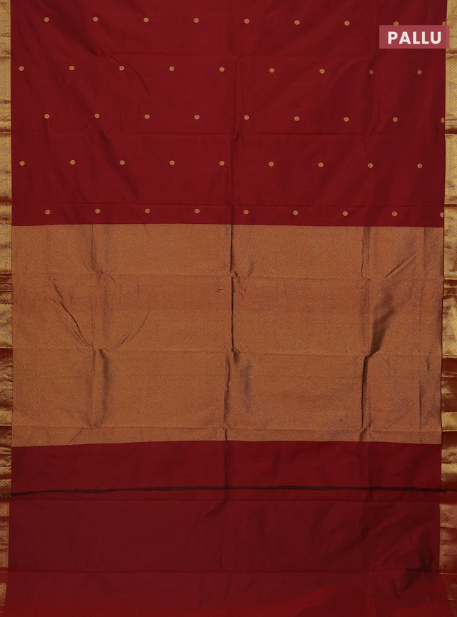 Arani semi silk saree maroon with zari woven rudhraksha buttas and zari woven border