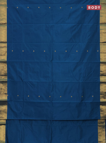 Arani semi silk saree peacock blue with zari woven rudhraksha buttas and zari woven border