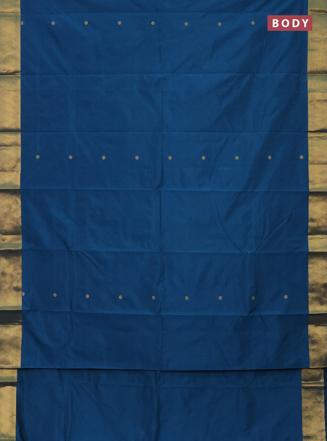 Arani semi silk saree peacock blue with zari woven rudhraksha buttas and zari woven border