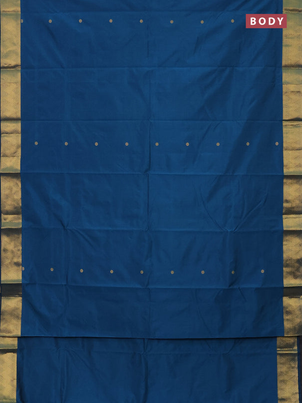 Arani semi silk saree peacock blue with zari woven rudhraksha buttas and zari woven border