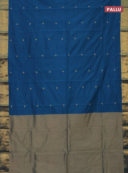 Arani semi silk saree peacock blue with zari woven rudhraksha buttas and zari woven border