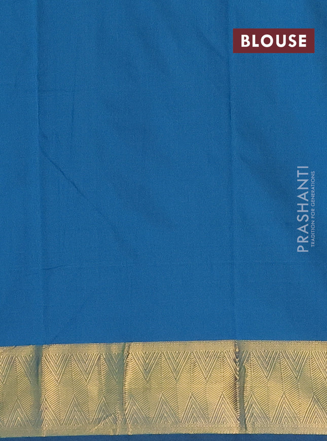 Arani semi silk saree peacock blue with zari woven rudhraksha buttas and zari woven border