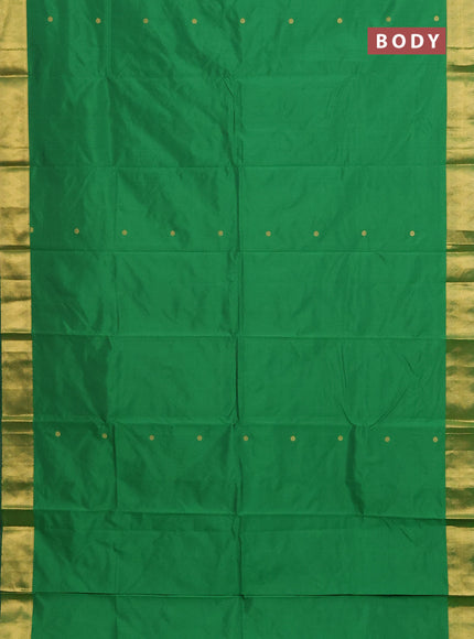 Arani semi silk saree green with zari woven rudhraksha buttas and zari woven border