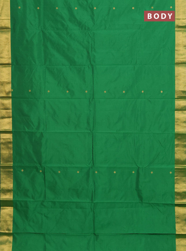Arani semi silk saree green with zari woven rudhraksha buttas and zari woven border