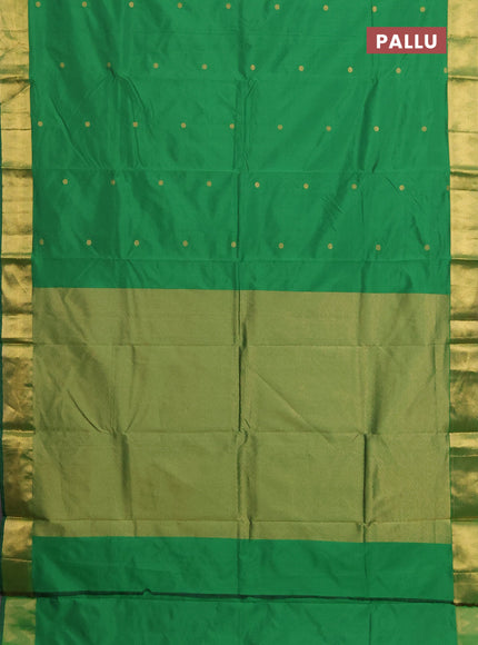 Arani semi silk saree green with zari woven rudhraksha buttas and zari woven border