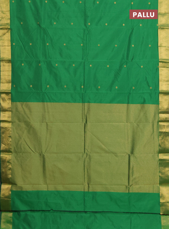 Arani semi silk saree green with zari woven rudhraksha buttas and zari woven border