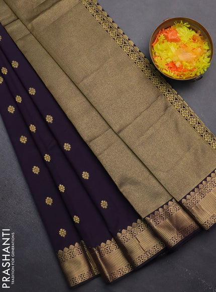 Arani semi silk saree deep violet with zari woven floral buttas and zari woven border