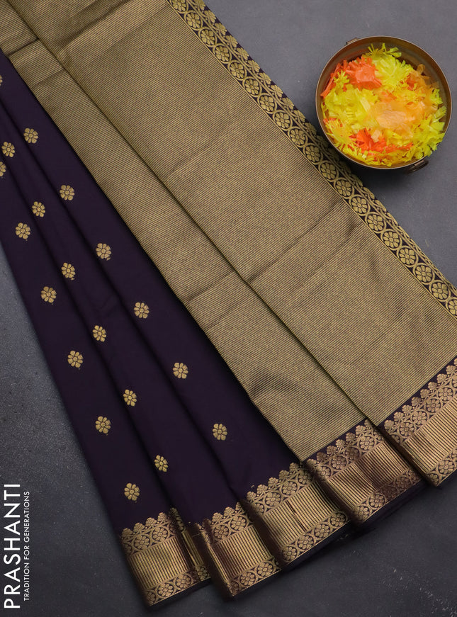 Arani semi silk saree deep violet with zari woven floral buttas and zari woven border