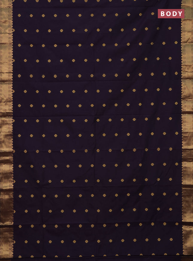 Arani semi silk saree deep violet with zari woven floral buttas and zari woven border