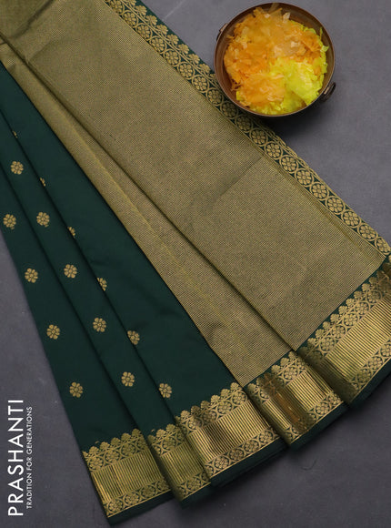 Arani semi silk saree bottle green with zari woven floral buttas and zari woven border