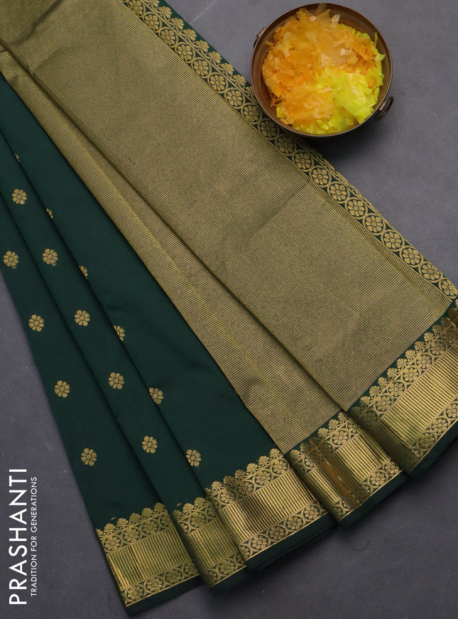 Arani semi silk saree bottle green with zari woven floral buttas and zari woven border