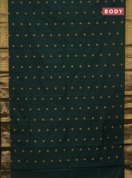 Arani semi silk saree bottle green with zari woven floral buttas and zari woven border