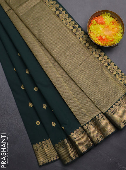 Arani semi silk saree bottle green with zari woven floral buttas and zari woven border