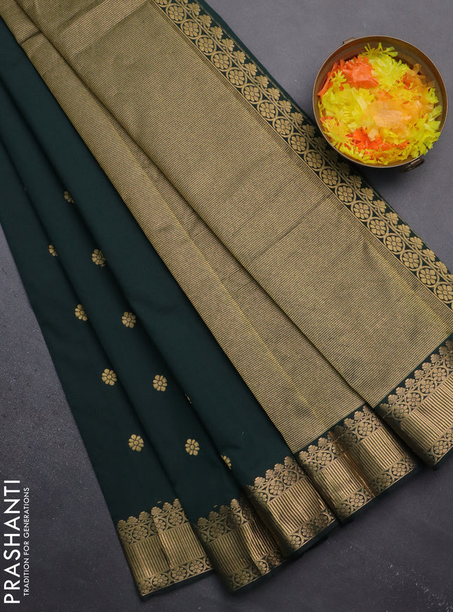 Arani semi silk saree bottle green with zari woven floral buttas and zari woven border