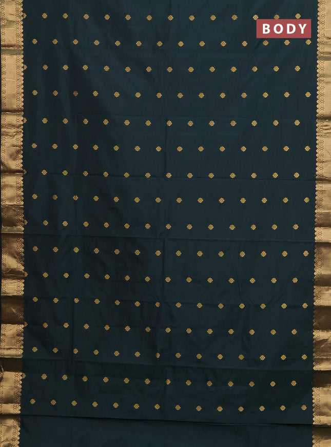 Arani semi silk saree bottle green with zari woven floral buttas and zari woven border