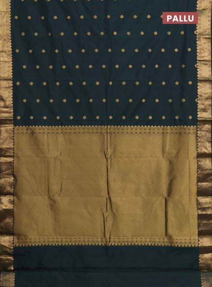 Arani semi silk saree bottle green with zari woven floral buttas and zari woven border