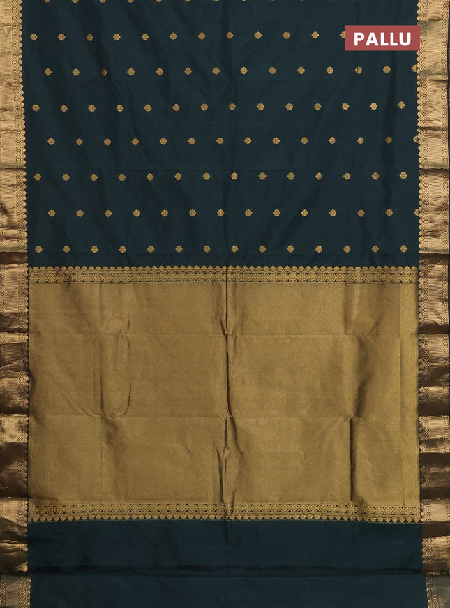 Arani semi silk saree bottle green with zari woven floral buttas and zari woven border