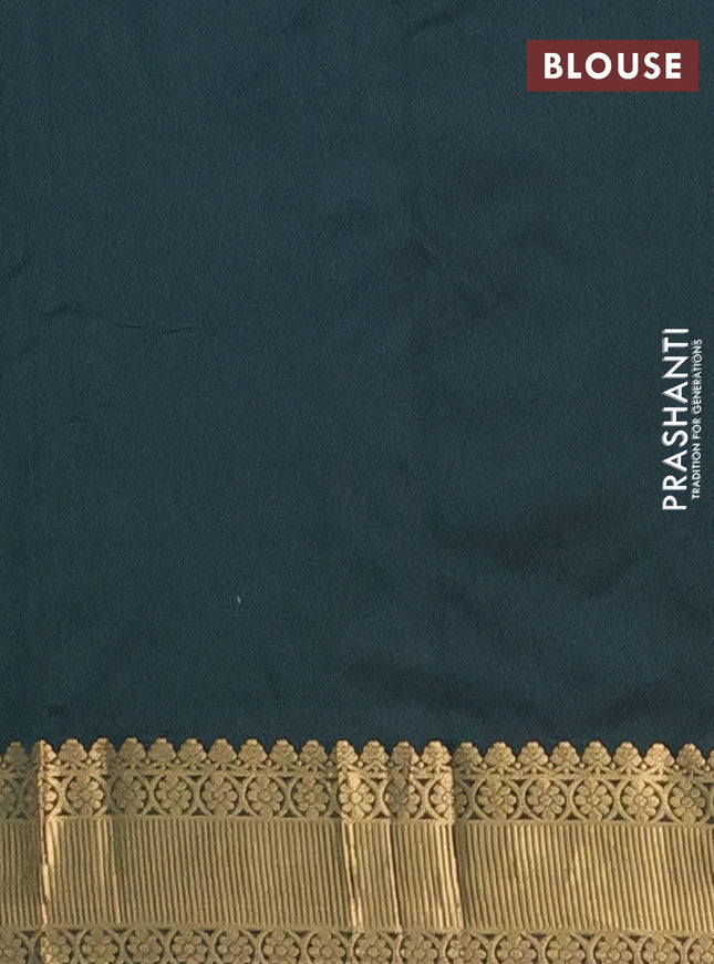 Arani semi silk saree bottle green with zari woven floral buttas and zari woven border