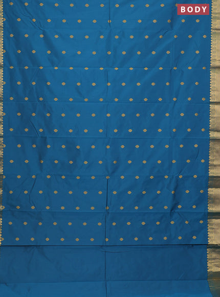 Arani semi silk saree peacock blue with zari woven floral buttas and zari woven border