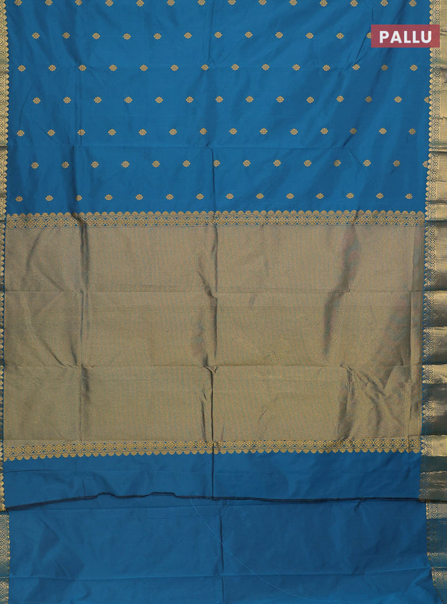 Arani semi silk saree peacock blue with zari woven floral buttas and zari woven border