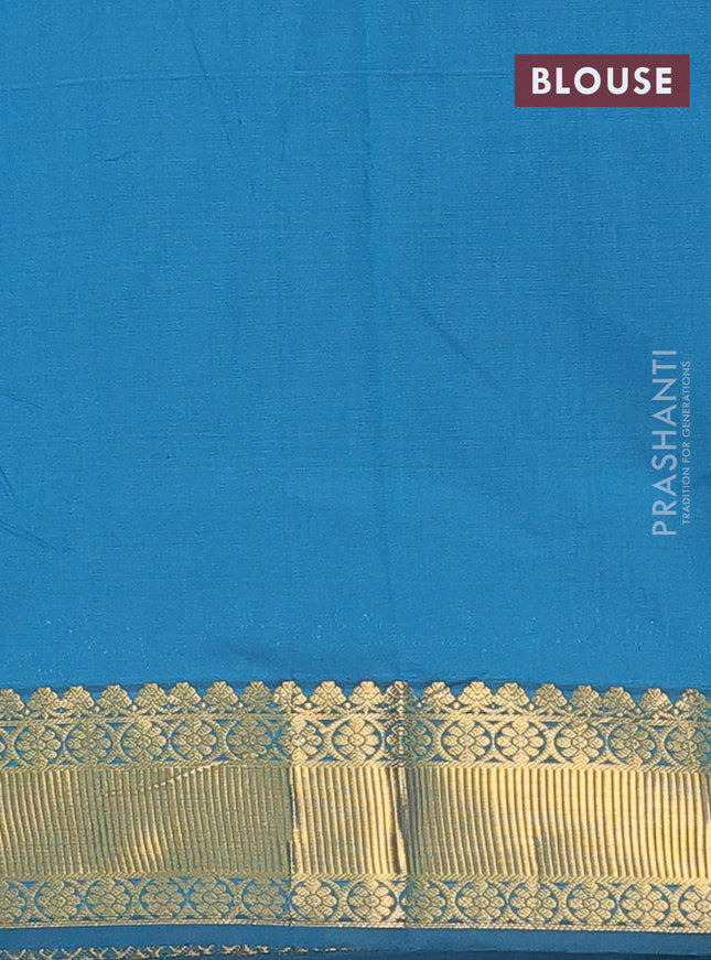Arani semi silk saree peacock blue with zari woven floral buttas and zari woven border