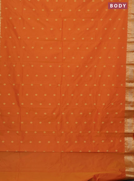 Arani semi silk saree dual shade of mustard with zari woven floral buttas and zari woven border