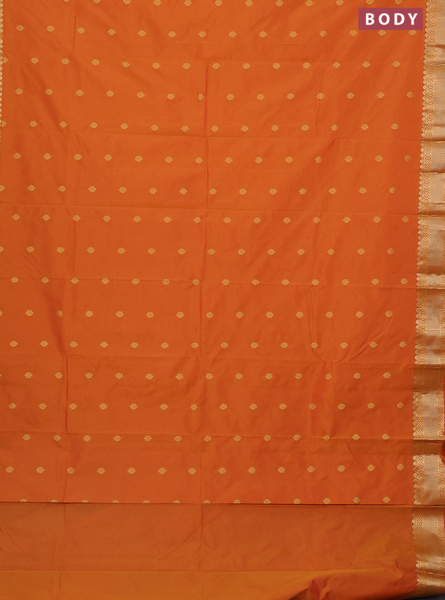 Arani semi silk saree dual shade of mustard with zari woven floral buttas and zari woven border