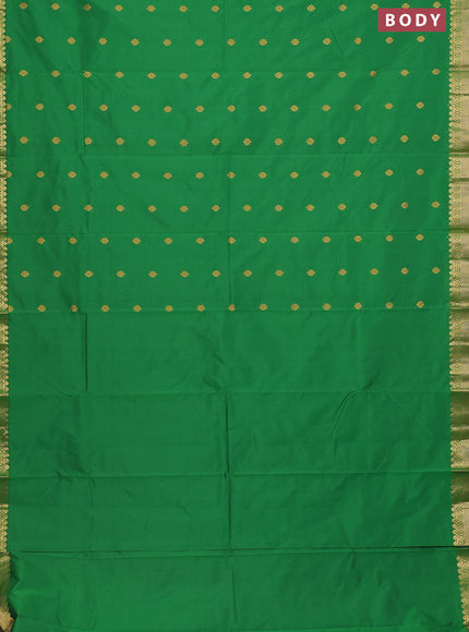 Arani semi silk saree green with zari woven floral buttas and zari woven border