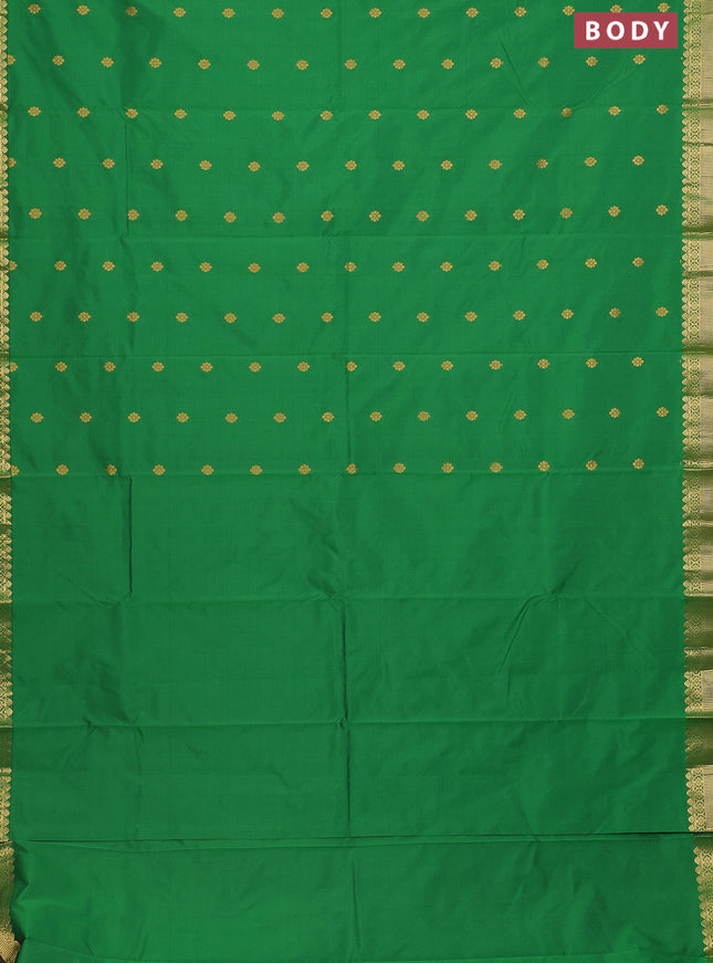 Arani semi silk saree green with zari woven floral buttas and zari woven border